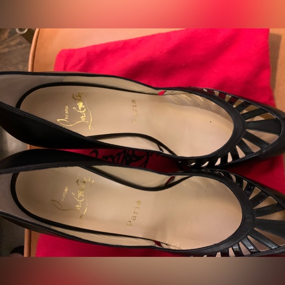 Authentic Christian Louboutin black peep style heels, size 38.5, good condition